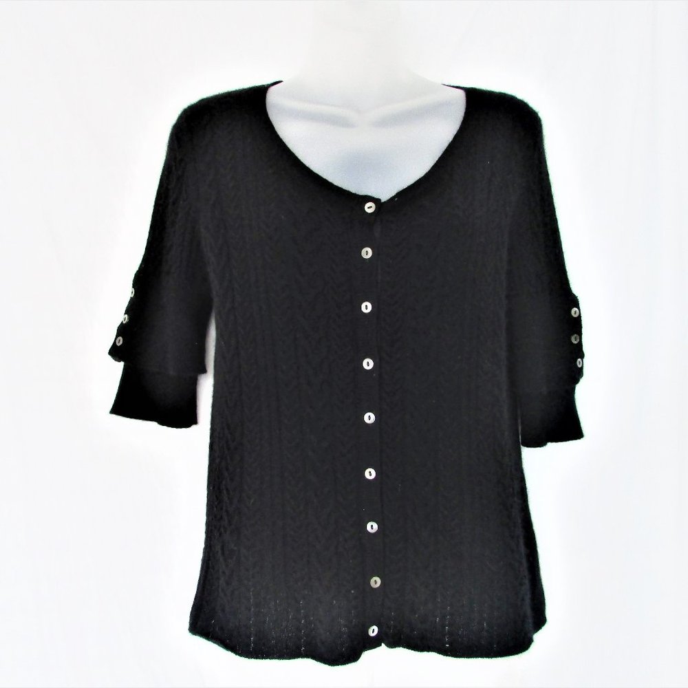 Vertical Design black cashmere cable cardigan L